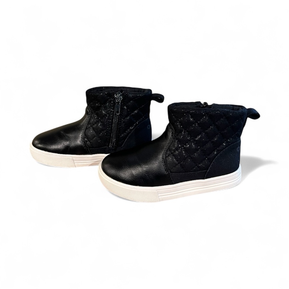 OshKosh B'gosh Foxy Black Leather Sparkly Quilted Zip Up Ankle Booties Toddler 8